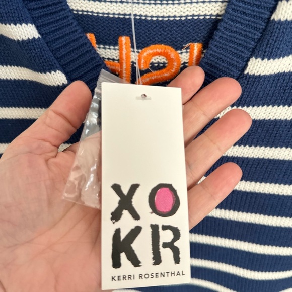 NWT KERRI ROSENTHAL knit striped embroidered font graphic V neck knit sweater M - Picture 4 of 12